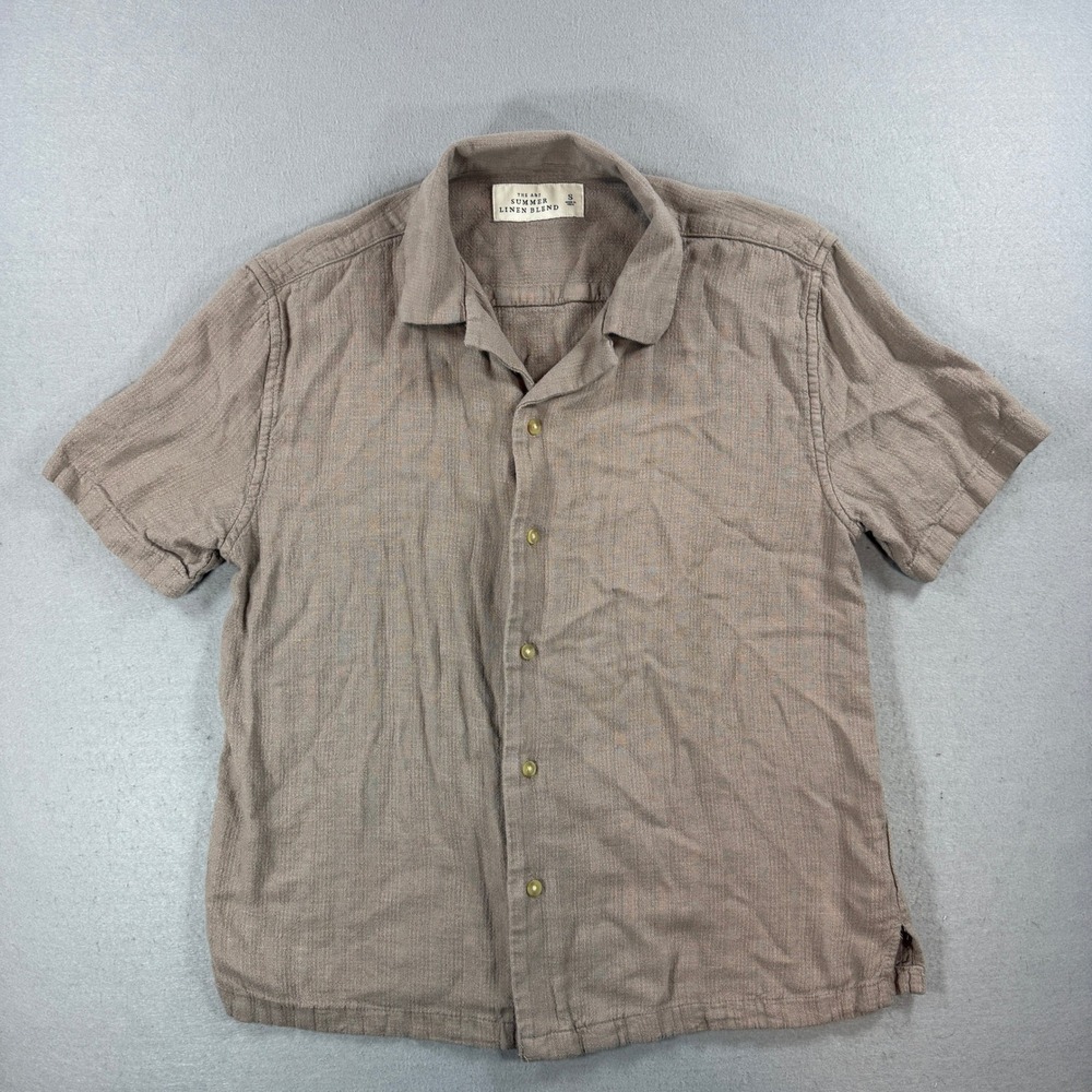 Abercrombie & Fitch Summer Linen Blend Shirt Men Small Brown Button Up Camp SS